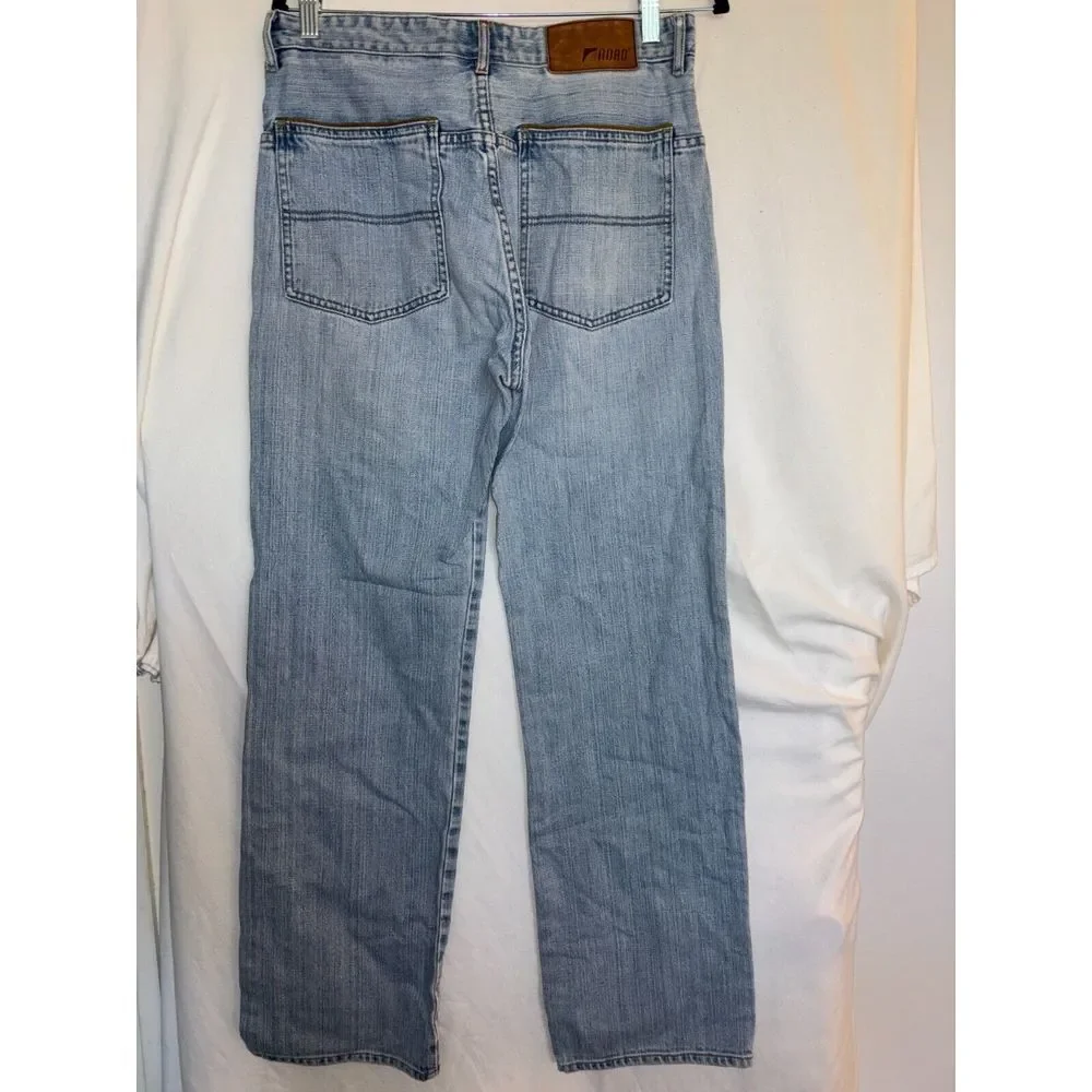 Road Jeans Men Size 33x34 Blue Denim Pockets Flat Front Regular Fit Straight Leg